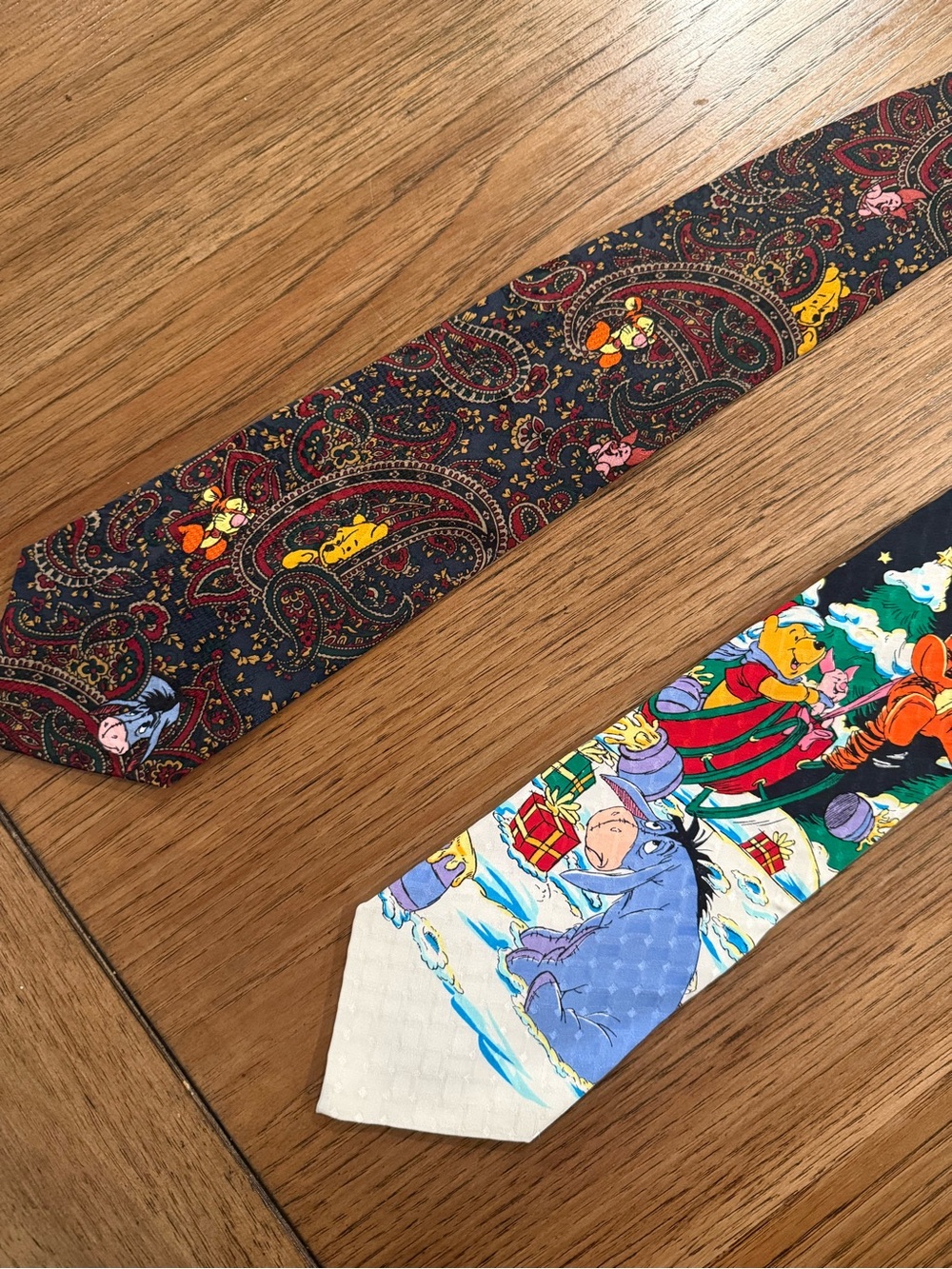 Set of 2 Vintage Winnie the Pooh Character Silk Ties- The Disney Store Christmas